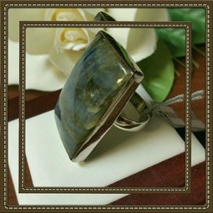 STERLING SILVER LARGE LABRADORITE ABALONE RING